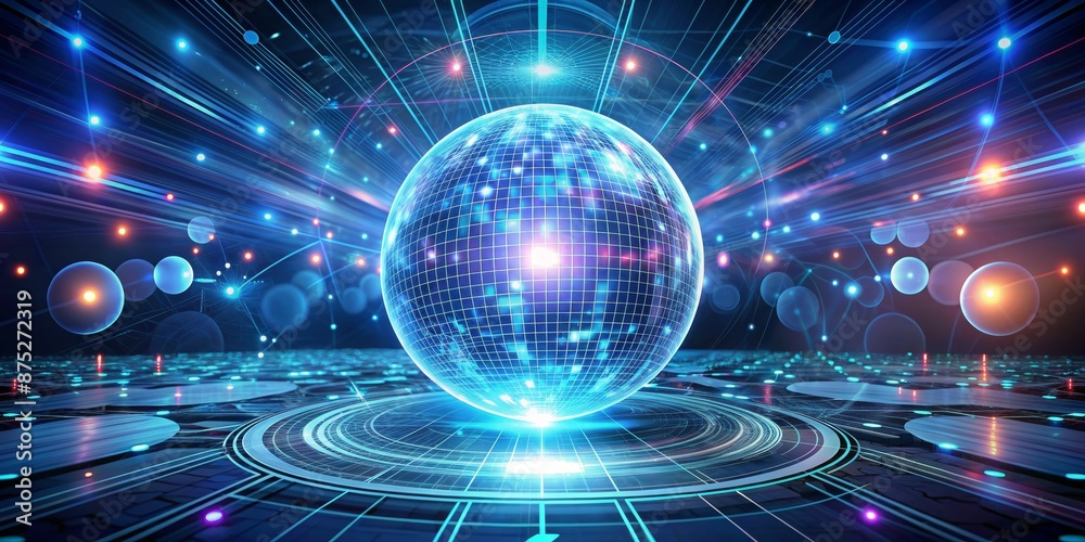 Fototapeta premium Futuristic Abstract Globe with Digital Network - 3D Render, Sci-Fi, Technology, Cyber, Data
