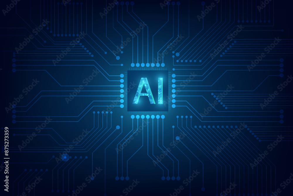 Abstract futuristic digital and technology on dark blue color background. AI(Artificial Intelligence) wording with the Circuit board design.vector illustration.