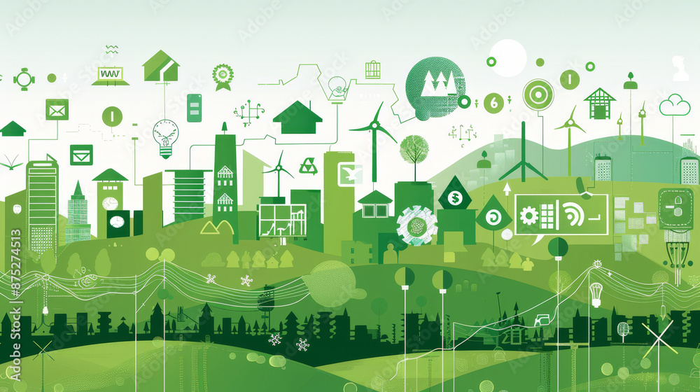 Environment: Icons such as trees, renewable energy sources (like wind turbines or solar panels), and recycling symbols.
Environment: Icons such as trees, renewable energy sources (like wind turbines or solar panels), and recycling symbols.