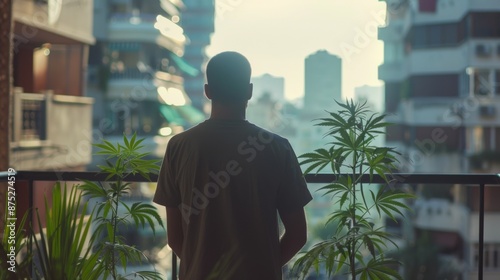 Man tends cannabis plant on his balcony 