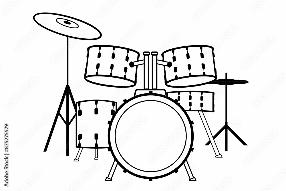 Illustration of drum kit on white background. Use as design element for ...