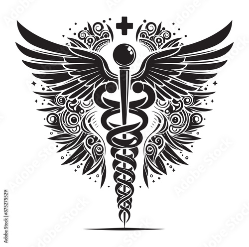 Caduceus health symbol Asclepius silhouette Vector Isolated Vector Illustration