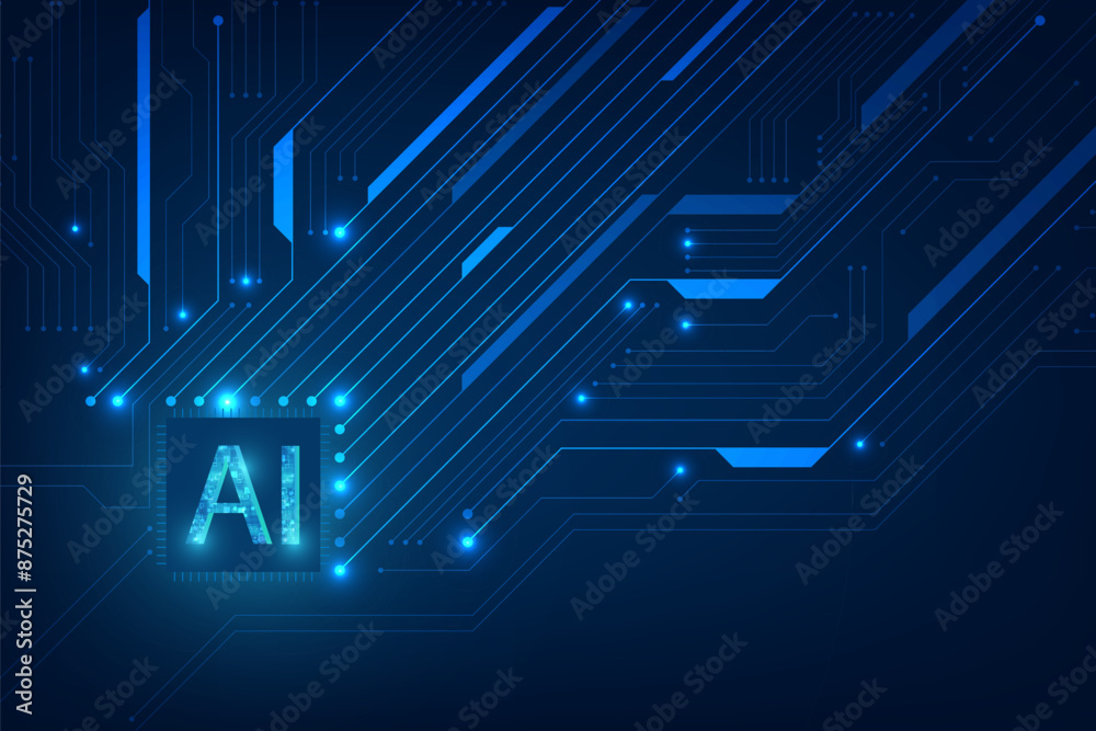Abstract futuristic digital and technology on dark blue color background. AI(Artificial Intelligence) wording with the Circuit board design.vector illustration. Abstract futuristic digital and technology on dark blue color background. AI(Artificial Intelligence) wording with the Circuit board design.vector illustration.