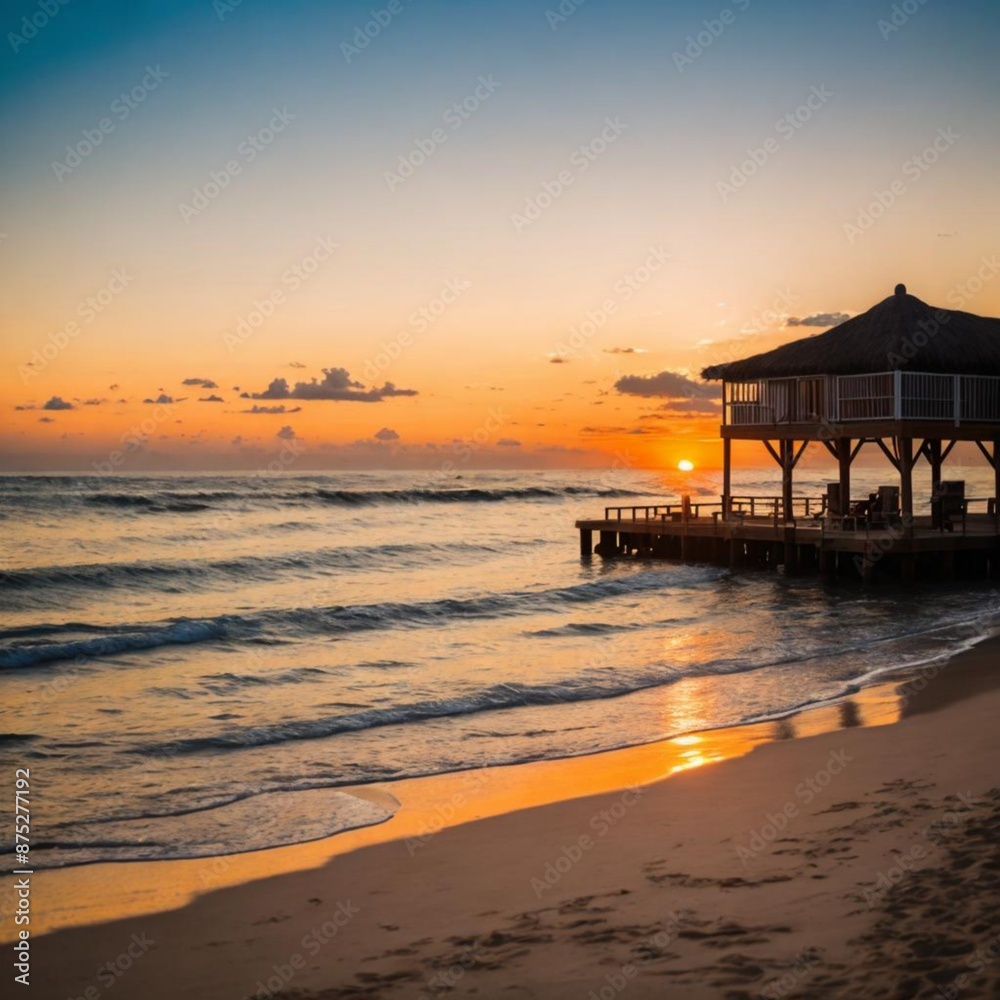 Artificial Intelligence (AI) image of sunset on the beach. Artificial Intelligence (AI) image of sunset on the beach.