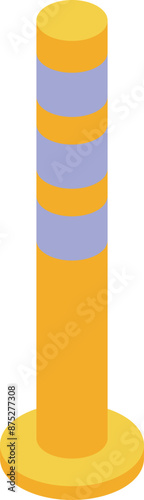 Yellow parking bollard dividing road traffic isometric view isolated on white background