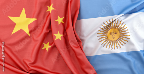 Photography Silky Chinese and Argentinian flags lying together. 3D Rendering