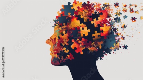 Head with puzzle pieces. Concept mental health, ADHD, attention deficit hyperactivity disorder