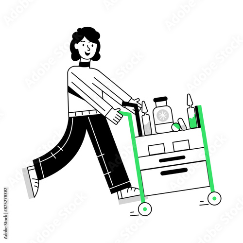 A handy line mini illustration of nurse trolley 

