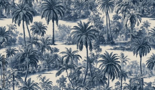 Tropical landscape of lush palm trees serene environment