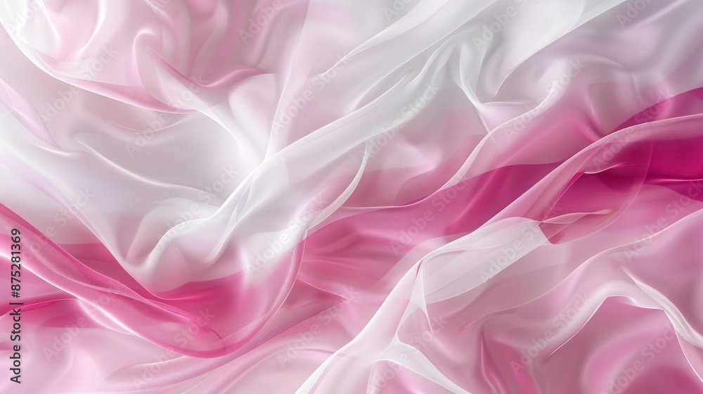 A romantic abstract background with soft, floating waves in pink and white, giving the impression of a delicate fabric or a floral petal drifting in the breeze. A romantic abstract background with soft, floating waves in pink and white, giving the impression of a delicate fabric or a floral petal drifting in the breeze.