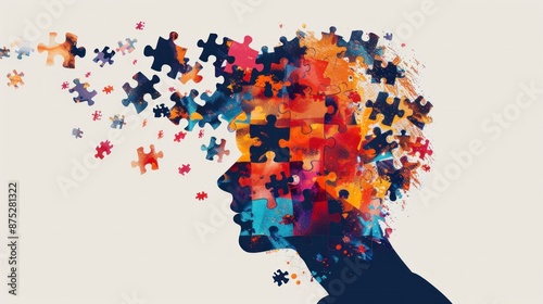 Head with puzzle pieces. Concept mental health, ADHD, attention deficit hyperactivity disorder