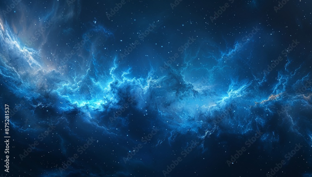 Fototapeta premium A dark blue background with stars and nebulae depicting the night sky and outer space.