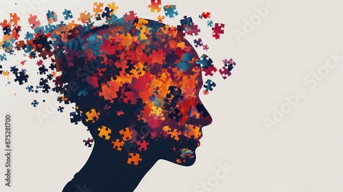 Head with puzzle pieces. Concept mental health, ADHD, attention deficit hyperactivity disorder