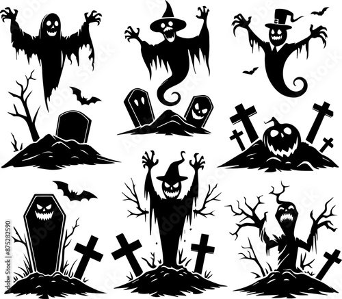 silhouettes of zombie and  ghosts for design