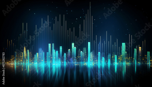 Glowing chart of investment financial data. Analysis indicators, statistics diagram, business charts. Abstract technology innovation communication concept digital design background. 