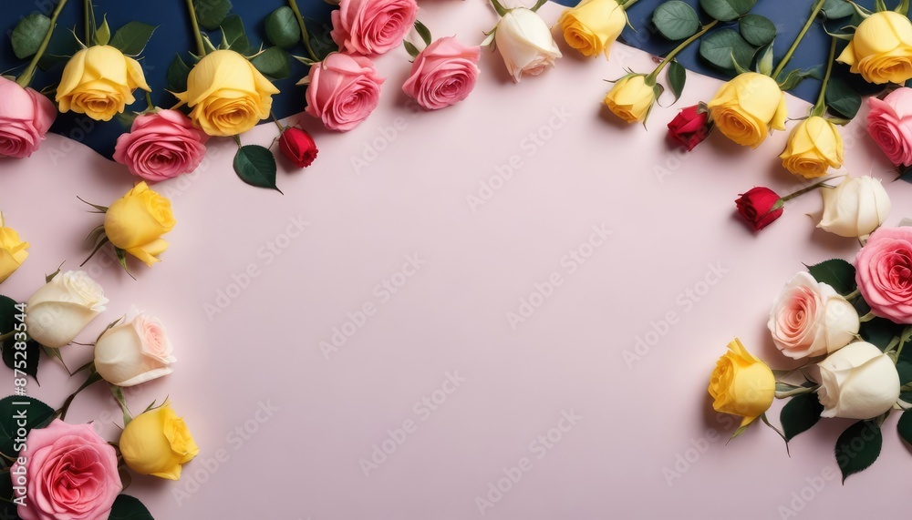 Valentine's Day design concept background with pink and red rose flowers on pink table background, Valentines, Spring or Mother's day, Valentine's Day design concept background with pink and red rose flowers on pink table background, Valentines, Spring or Mother's day,