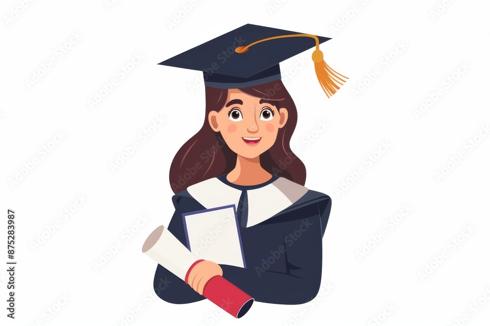 A woman celebrates her academic achievement, proudly holding her diploma and wearing a graduation cap, symbolizing her profession as an educator. She exudes confidence and accomplishment. A woman celebrates her academic achievement, proudly holding her diploma and wearing a graduation cap, symbolizing her profession as an educator. She exudes confidence and accomplishment.