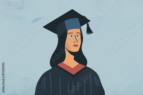 A young woman proudly wears her graduation cap and gown, symbolizing her academic achievement. Her beaming smile and confident posture convey a sense of accomplishment.