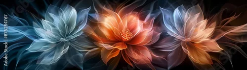 Panel kuchenny z motywem Abstract floral design with blue, pink, and orange colors.