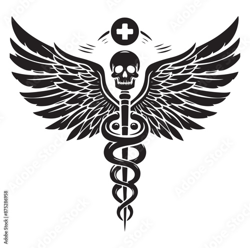 Caduceus health symbol Asclepius silhouette Vector Isolated Vector Illustration