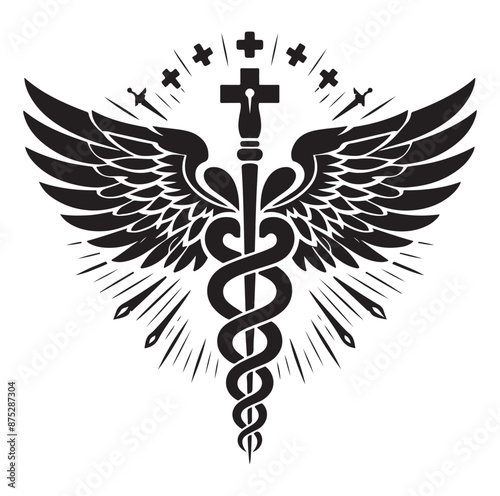 Caduceus health symbol Asclepius silhouette Vector Isolated Vector Illustration