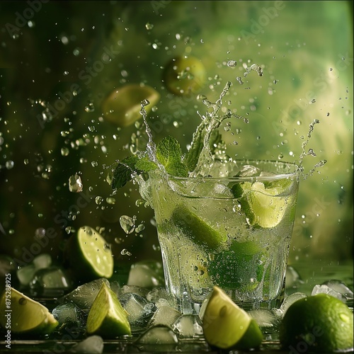 Refreshing Lime Mojito Splashing in Water photo