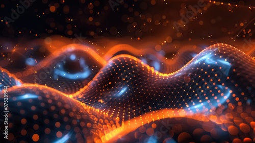 Glowing lines and halftone effects in abstract fractal background photo