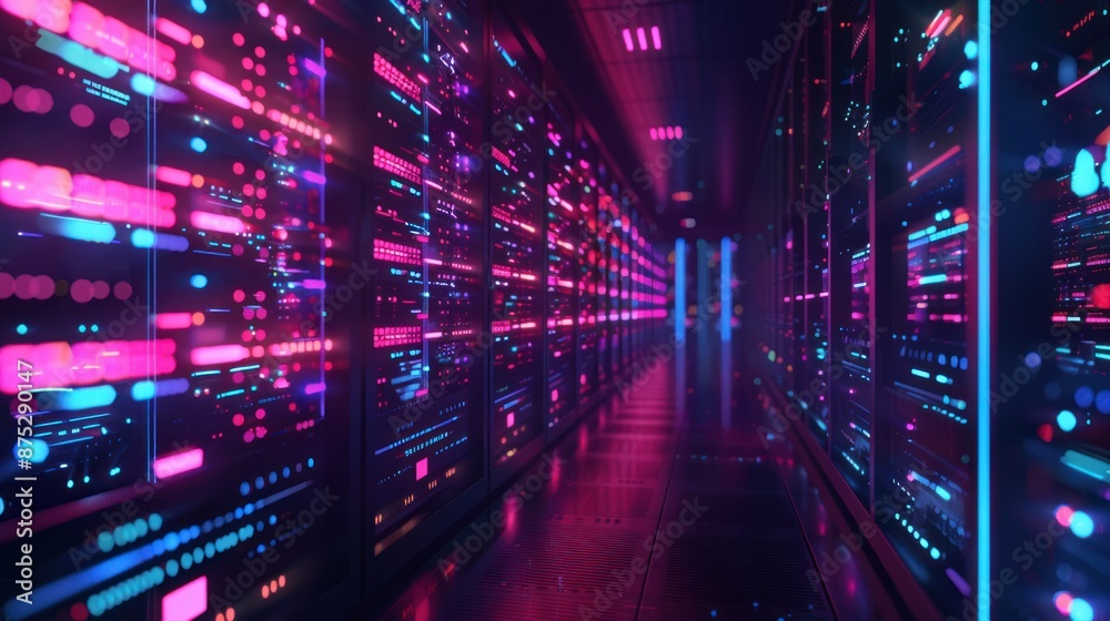 Neon Server Room - Technological Glow Neon Server Room - Technological Glow