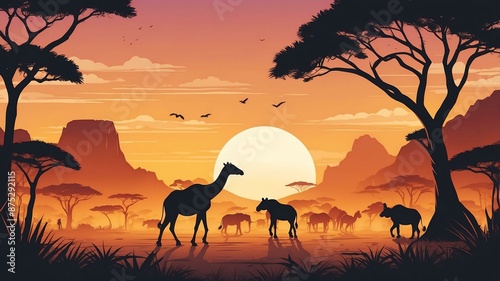 sunset safari flat banner theme photo