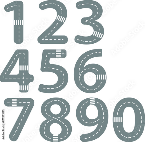 Road Pattern Numerals Illustration Number Set