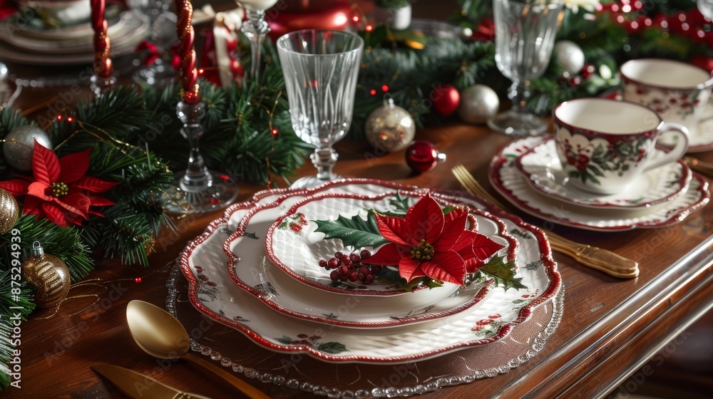 Setting up a holiday table decorated with festive decorations Warmth and happiness luxurious place and shiny accents Create a warm and festive atmosphere for holiday gatherings. Setting up a holiday table decorated with festive decorations Warmth and happiness luxurious place and shiny accents Create a warm and festive atmosphere for holiday gatherings.