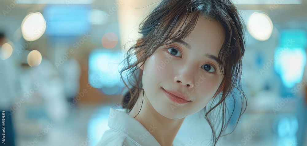 Japanese excellent cute 18-age newcomer Nurse, bright warm light in hospital background. Generative AI. Japanese excellent cute 18-age newcomer Nurse, bright warm light in hospital background. Generative AI.