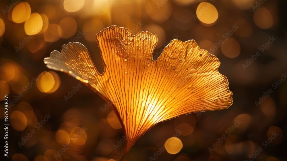 Ginkgo Leaf Illuminated by Golden Light Ginkgo Leaf Illuminated by Golden Light