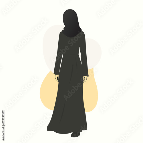 a hijabi Muslim woman standing pose vector silhouette isolated white background (10)
