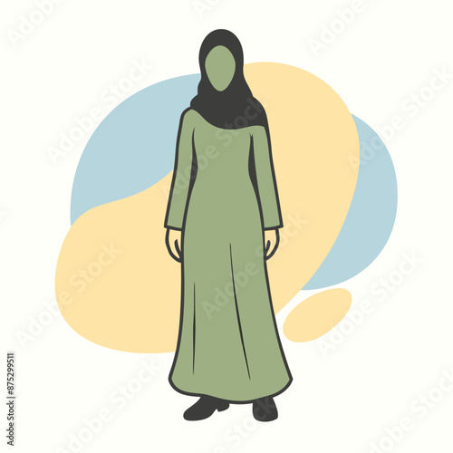 a hijabi Muslim woman standing pose vector silhouette isolated white background (19)