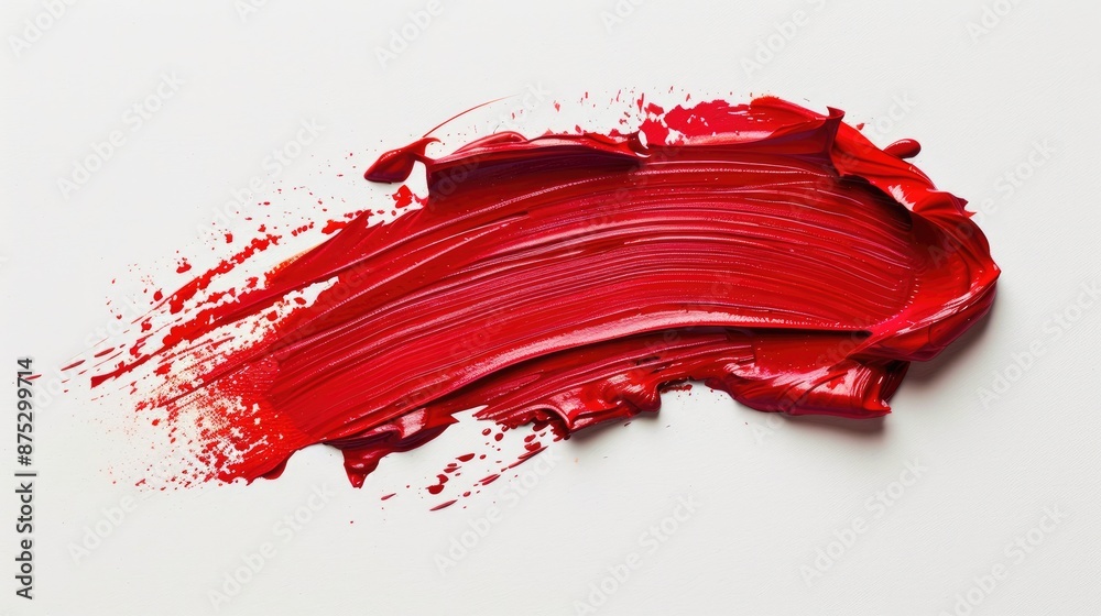 Red oil paint brushed stroke in red lipstick shade on white background