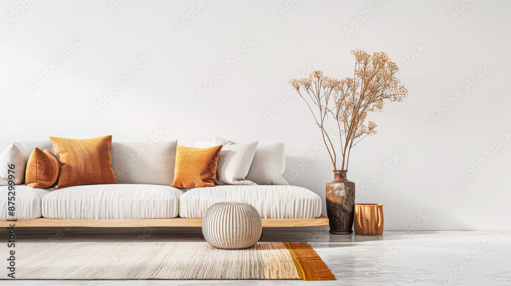 Property room interiors with a mix of plain and beige colors in a Japanese conceptual composition. Oriental Real Estate luxury image.