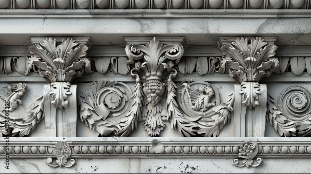 Detailed architectural friezes with historical motifs, repeating endlessly