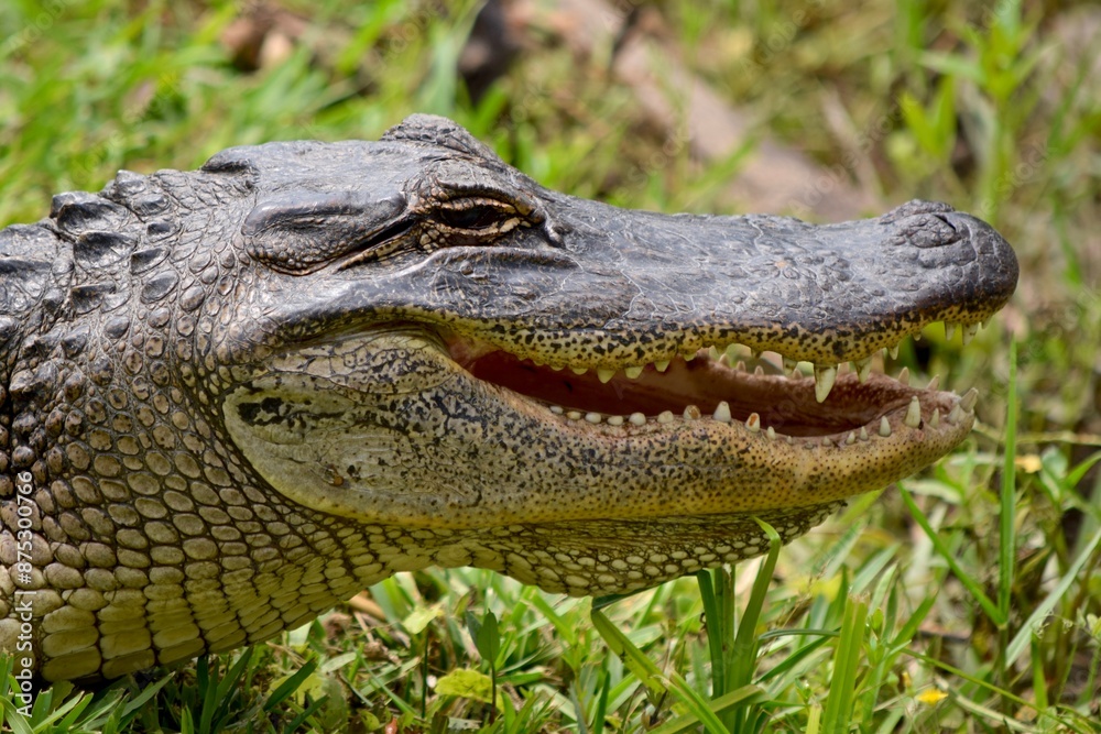 Obraz premium wild alligator face close up side portrait