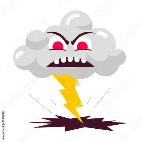 Graffiti art of lightening cloud with scary expression

