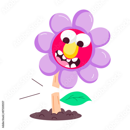 A comic style sticker of plucked flower with shocking expression 

