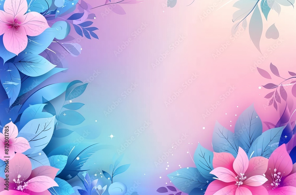 abstract with flowers, Beautiful background with a pink and blue gradient, a of a floral abstract with flowers, Beautiful background with a pink and blue gradient, a of a floral