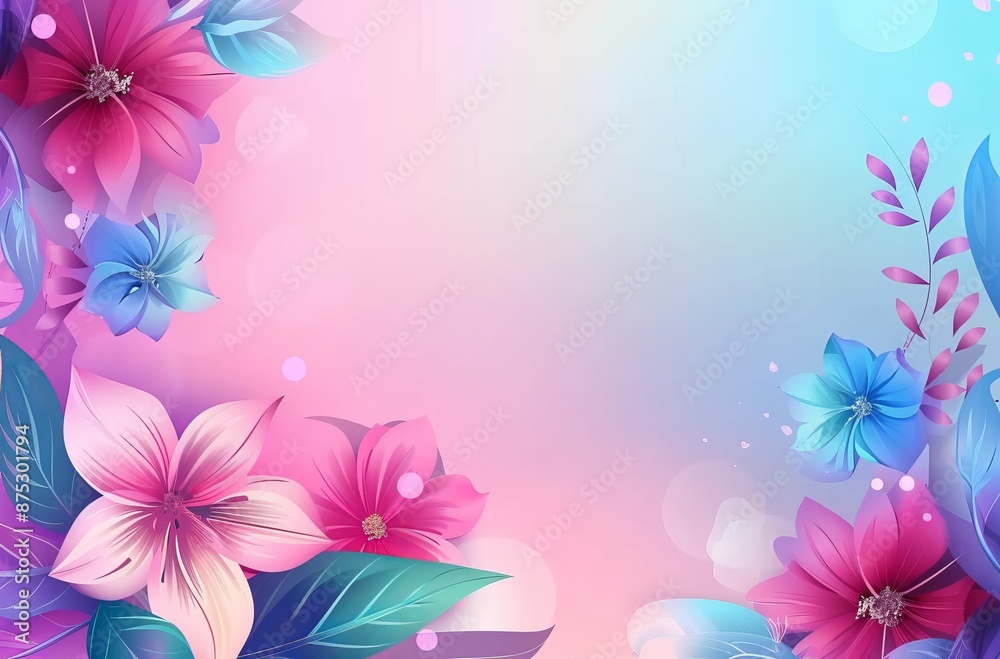 abstract with flowers, Beautiful background with a pink and blue gradient, a of a floral abstract with flowers, Beautiful background with a pink and blue gradient, a of a floral
