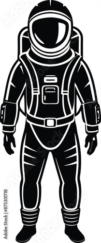 astronaut in a space suit silhouette black and white illustration