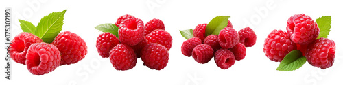 Collection set of fresh raspberries isolated on transparent background