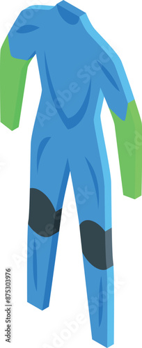 Blue diving suit with green sleeves and black knee protection presented in isometric view