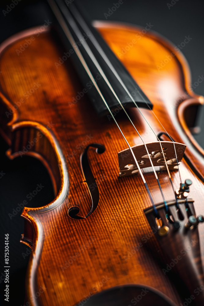 Fototapeta premium Close view of a violin strings and bridge