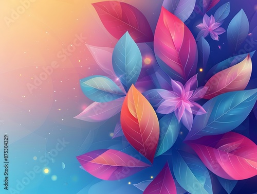 Colorful abstract background with geometric leaves and petals, perfect for modern art prints and wall decoration.