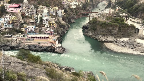 Confluence of Alaknanda River and Bhagirathi River | The Alaknanda River and the Bhagirathi River meet at Devprayag | Devprayag uttrakhand | alaknand river | ganga river | bhagirathi river  photo