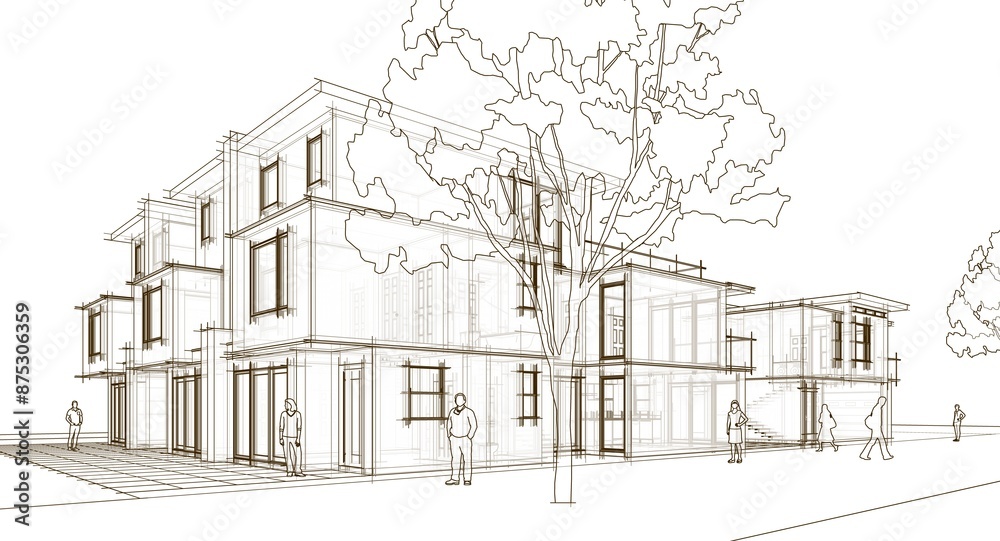 Fototapeta premium modern cottage town 3D illustration 